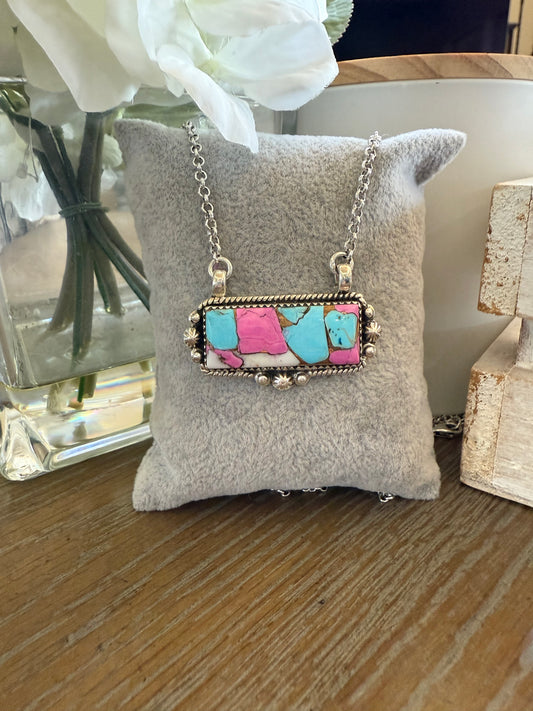 Necklace, Rectangle in Cotton Candy .925 Sterling Silver