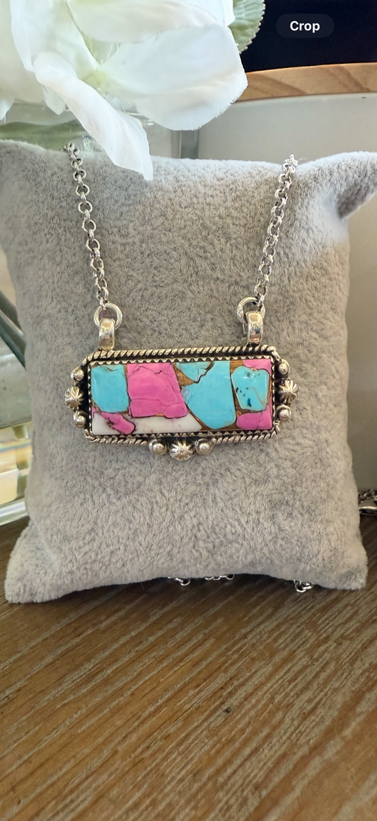 Necklace, Rectangle in Cotton Candy .925 Sterling Silver