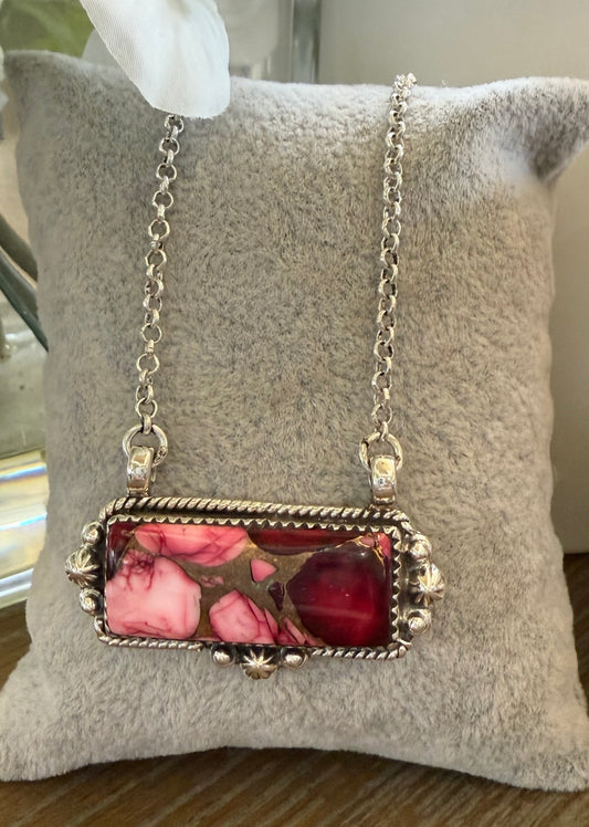 Necklace, Rectangle in Rose Dahlia .925 Sterling Silver