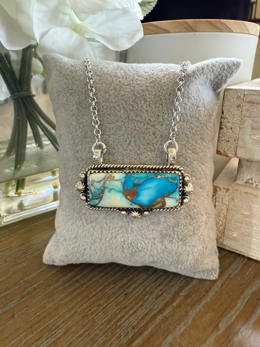 Necklace, Rectangle in Kingman Ice Dahlia .925 Sterling Silver