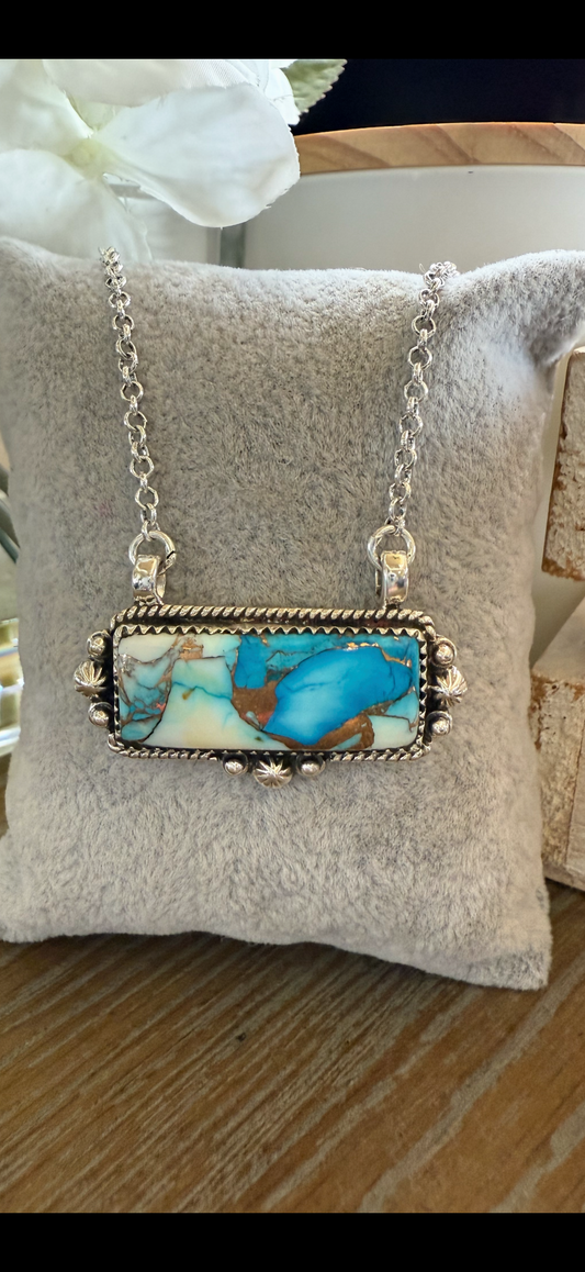 Necklace, Rectangle in Kingman Ice Dahlia .925 Sterling Silver