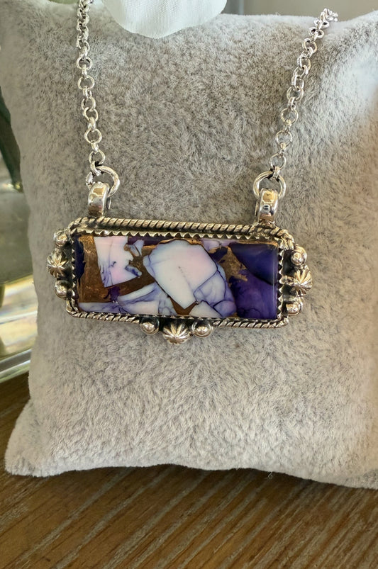 Necklace, Rectangle in Violet Dahlia .925 Sterling Silver