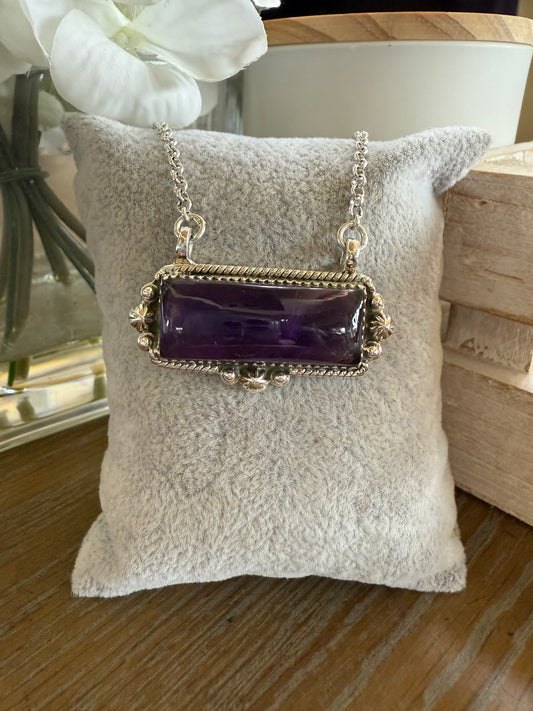 Necklace, Rectangle in Amethyst .925 Sterling Silver