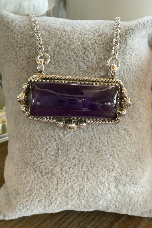 Necklace, Rectangle in Amethyst .925 Sterling Silver