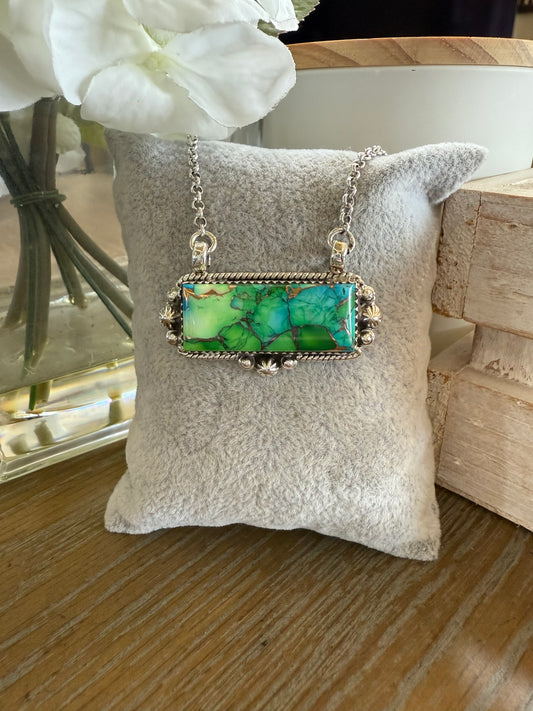 Necklace, Rectangle in Green Ice Dalia .925 Sterling Silver