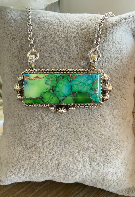 Necklace, Rectangle in Green Ice Dalia .925 Sterling Silver