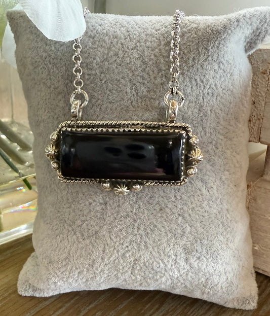 Necklace, Rectangle in Black Onyx .925 Sterling Silver