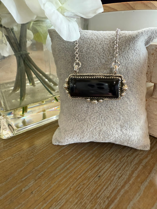 Necklace, Rectangle in Black Onyx .925 Sterling Silver