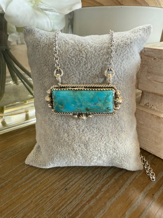 Necklace, Rectangle in Kingman Turquoise .925 Sterling Silver