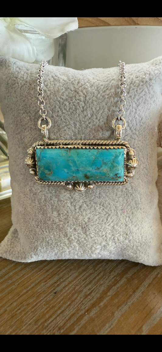Necklace, Rectangle in Kingman Turquoise .925 Sterling Silver