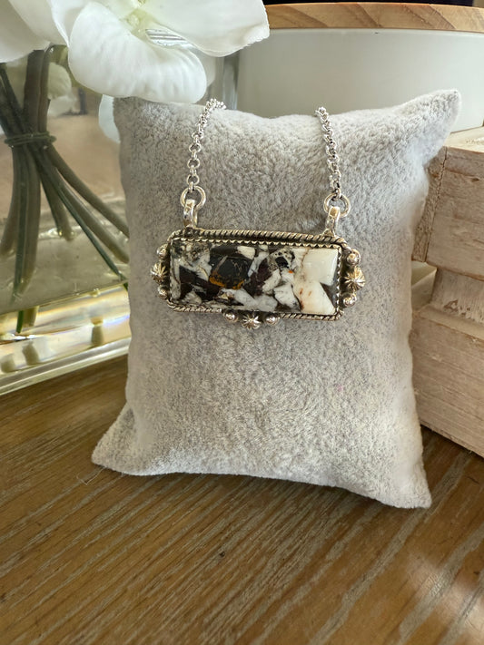 Necklace, Rectangle in White Buffalo Turquoise .925 Sterling Silver