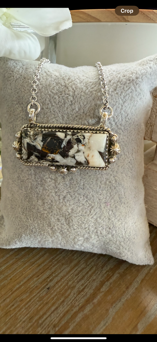 Necklace, Rectangle in White Buffalo Turquoise .925 Sterling Silver