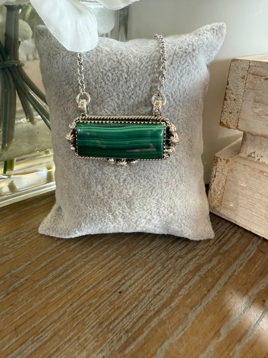 Necklace, Rectangle in Malachite .925 Sterling Silver