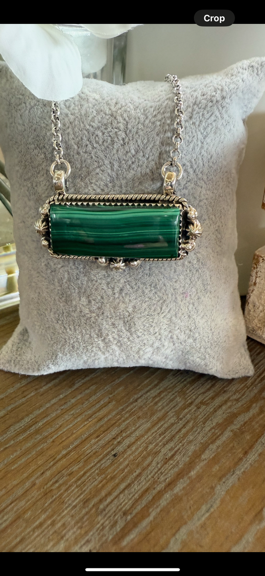 Necklace, Rectangle in Malachite .925 Sterling Silver
