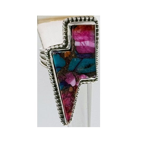 Ring, Lightening Bolt in Pink Dahlia & .925 Sterling Silver
