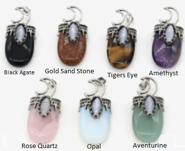 Necklace, Moon Shape Natural Stone Pendants with .925 SS chain