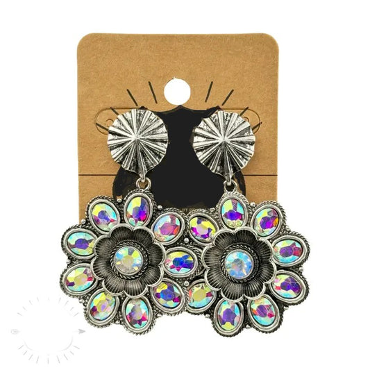 Earrings, AB Floral Concho Hoop Earrings