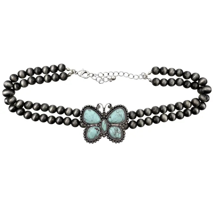 Necklace, Bohemian Western Butterfly Turquoise Choker Necklace