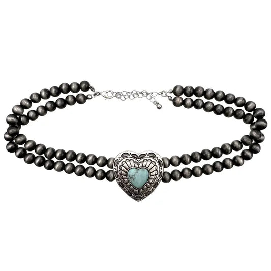 Necklace, Bohemian Western Heart Turquoise Choker Necklace Fashion Wear