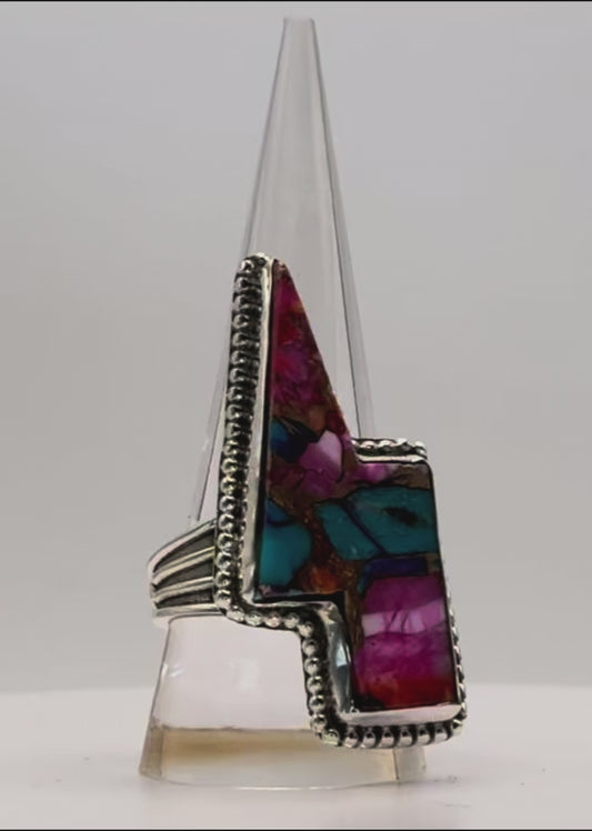 Ring, Lightening Bolt in Pink Dahlia & .925 Sterling Silver