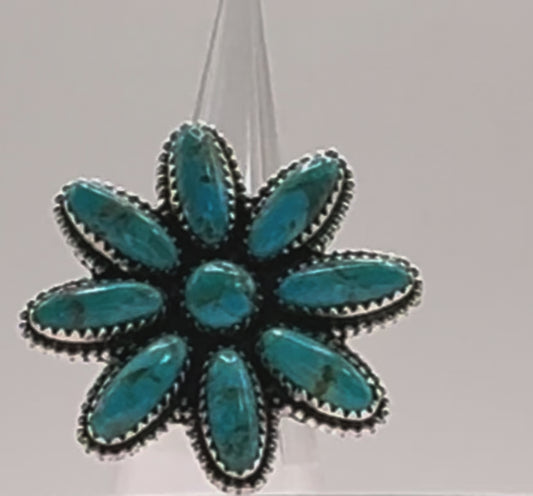 Ring, Flower in Turquoise & .925 Sterling Silver