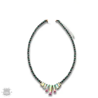 Necklace, AB Rhinestone Rectangle Burnished Bead & Fushia Necklace