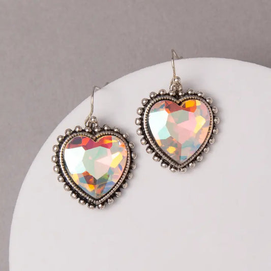 Earrings, Western AB Heart Concho Dangle Earrings