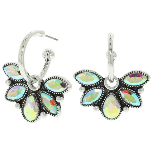 Earrings, AB Floral Concho Hoop Earrings
