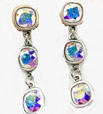 Earrings, Triple Crystal Drop Earrings (AB)