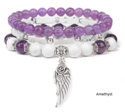 Bracelet, Angel Wing Charm Bracelet (Amethyst; Sodalite; Rose Quartz; Pink Aventurine, Pink Zebra)