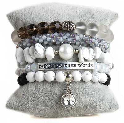 Bracelet, Spicy Stacks Bracelet (Caffeine & Cuss Words)