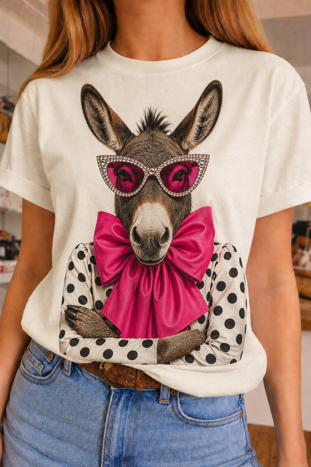 Polka Dot Donkey on White Crew DS