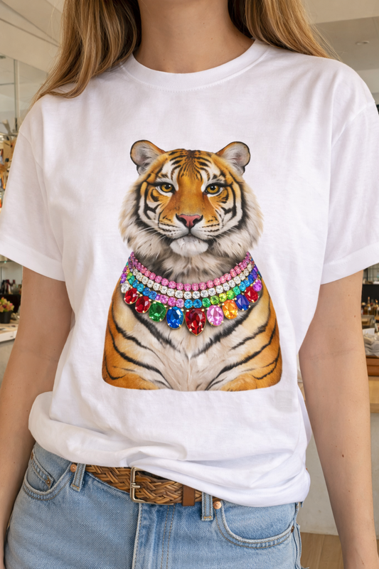Jeweled Collar Tiger on White Crew DS