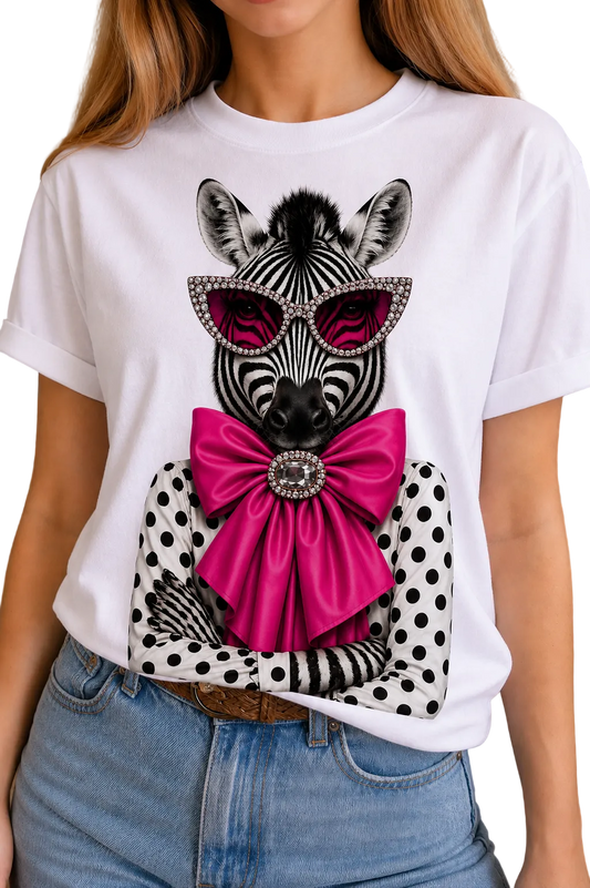 Jeweled Polka Dot Zebra on White Crew DS
