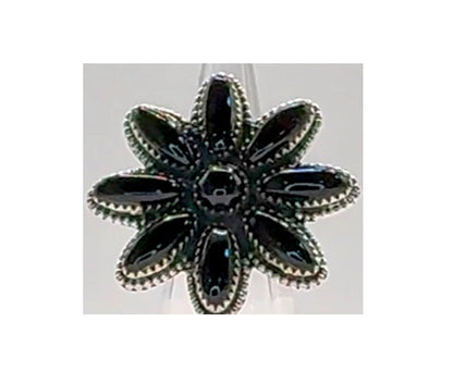Ring, Flower in Black Onyx & .925 Sterling Silver