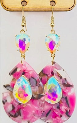 Earrings, AB and Fuchsia Teardrop Earrings