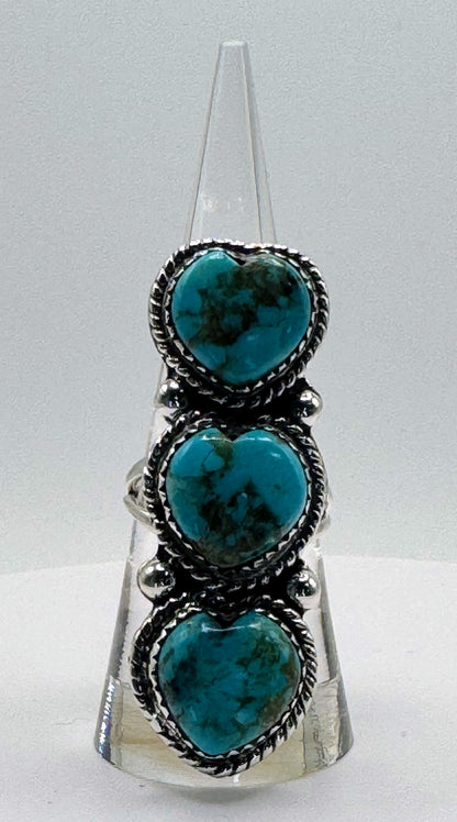 Ring, Heart - Triple Turquoise & .925 Sterling Silver