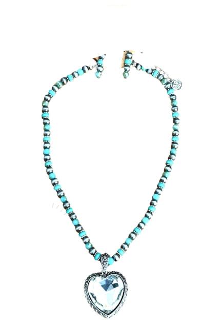 Necklace Heart & Earring Set Blue