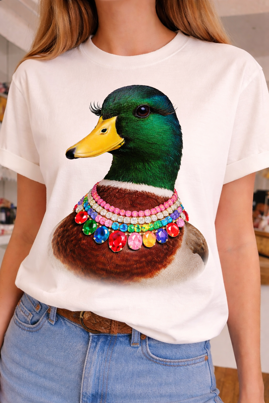 Jeweled Collar Mallard on White Crew DS