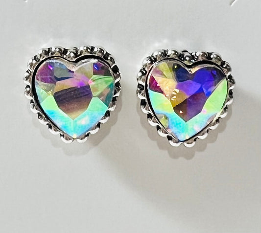 Earrings, AB Stone Heart Stud Earring