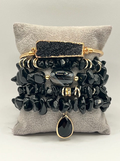 Bracelet, Stack Bracelet Set (Black)