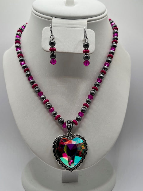 Necklace Heart AB & Earring Set