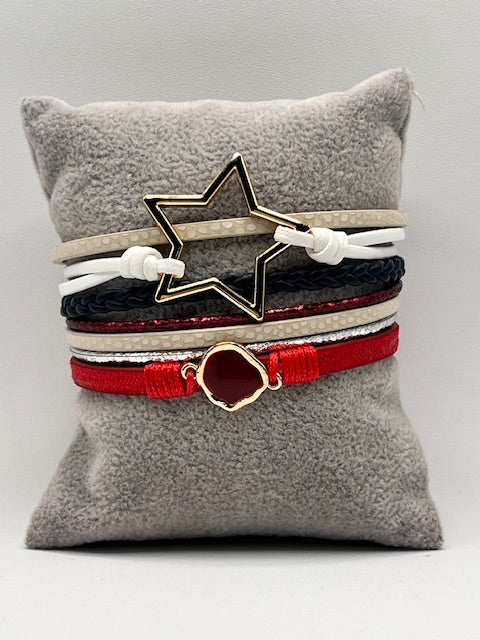 Bracelet, Wrap- RED, WHITE and BLUE Star Wrap