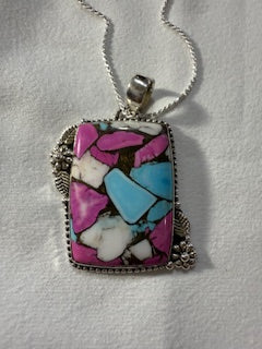 Necklace, Cotton Candy Oversized Rectangle Shape & .925 Sterling Silver