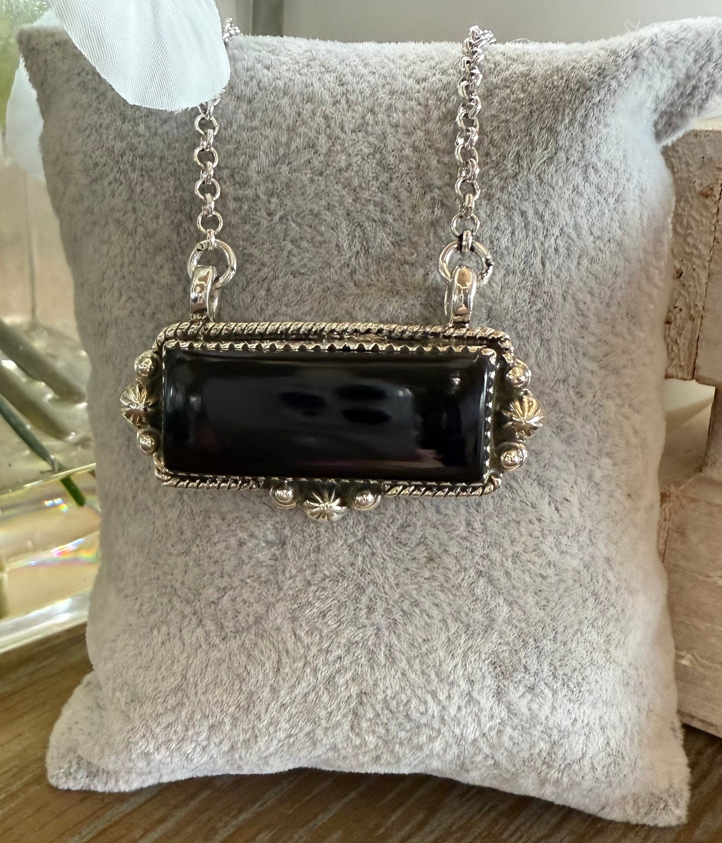 Necklace, Rectangle in Black Onyx .925 Sterling Silver