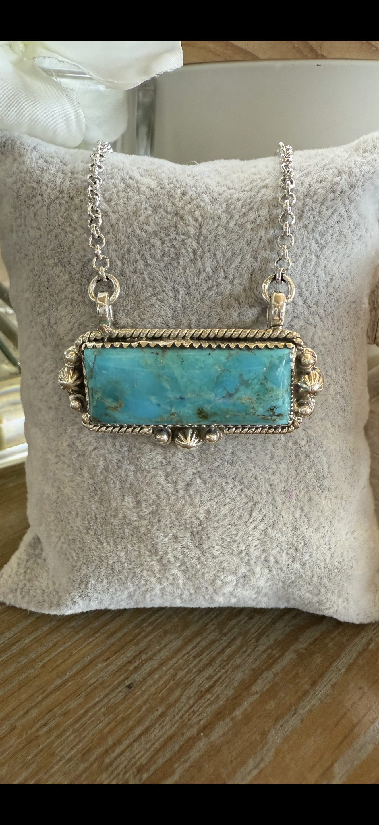 Necklace, Rectangle in Kingman Turquoise .925 Sterling Silver