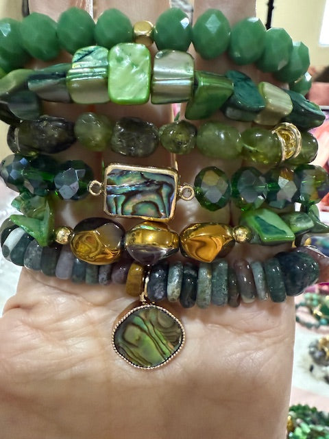 Bracelet, Cross - Green Abalone Stacks Bracelet