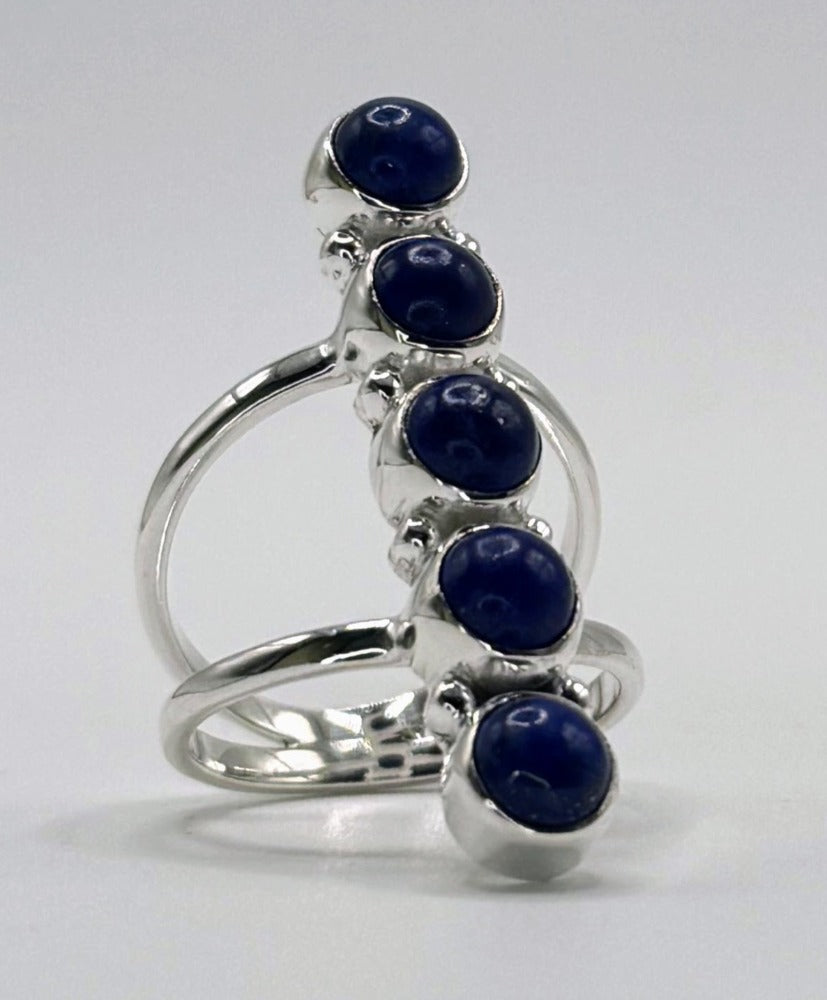 Rings, Natural Stone .925 SS 5 Stone Statement Ring (Lapis)