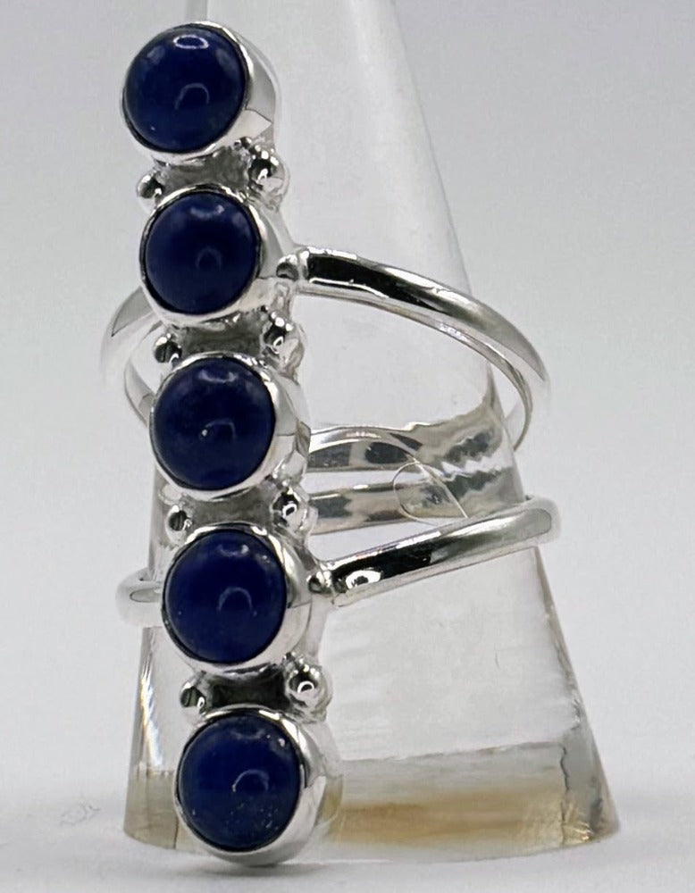 Rings, Natural Stone .925 SS 5 Stone Statement Ring (Lapis)