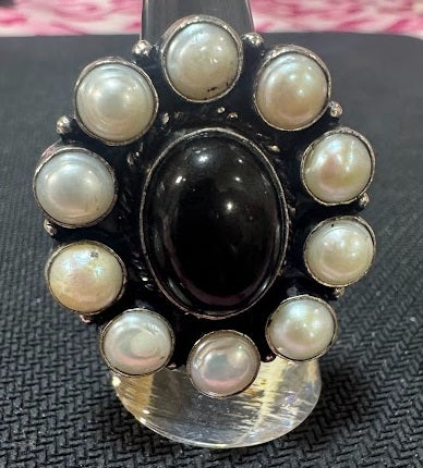 Special-order:  Black Onyx & Pearl ring
